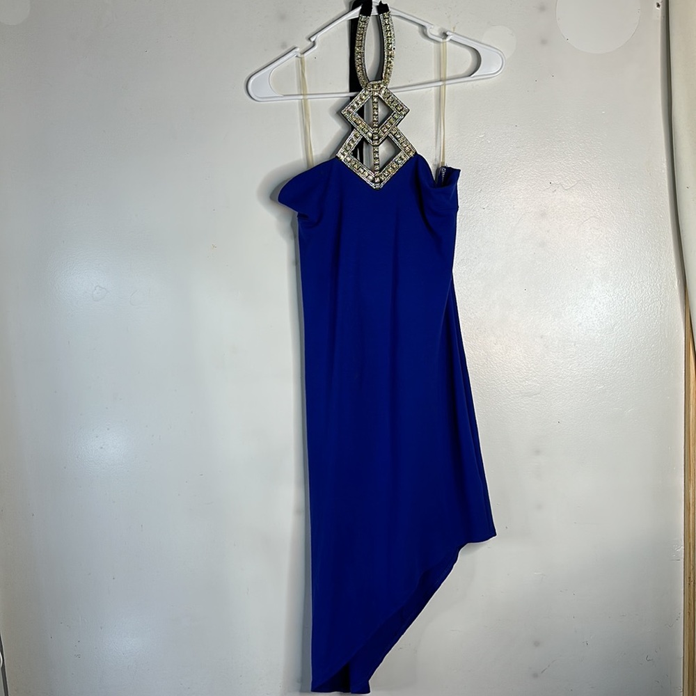 Mini Asymmetrical halter dress cobalt blue